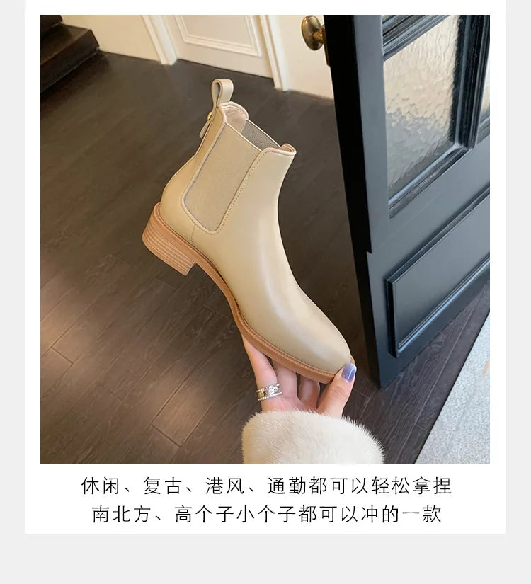 2026 Autumn/Winter Ankle Boots Women Basic Chelsea Botas Mujer Low Thick Heels Short Booties PU Leather Slip On Stretch Botines
