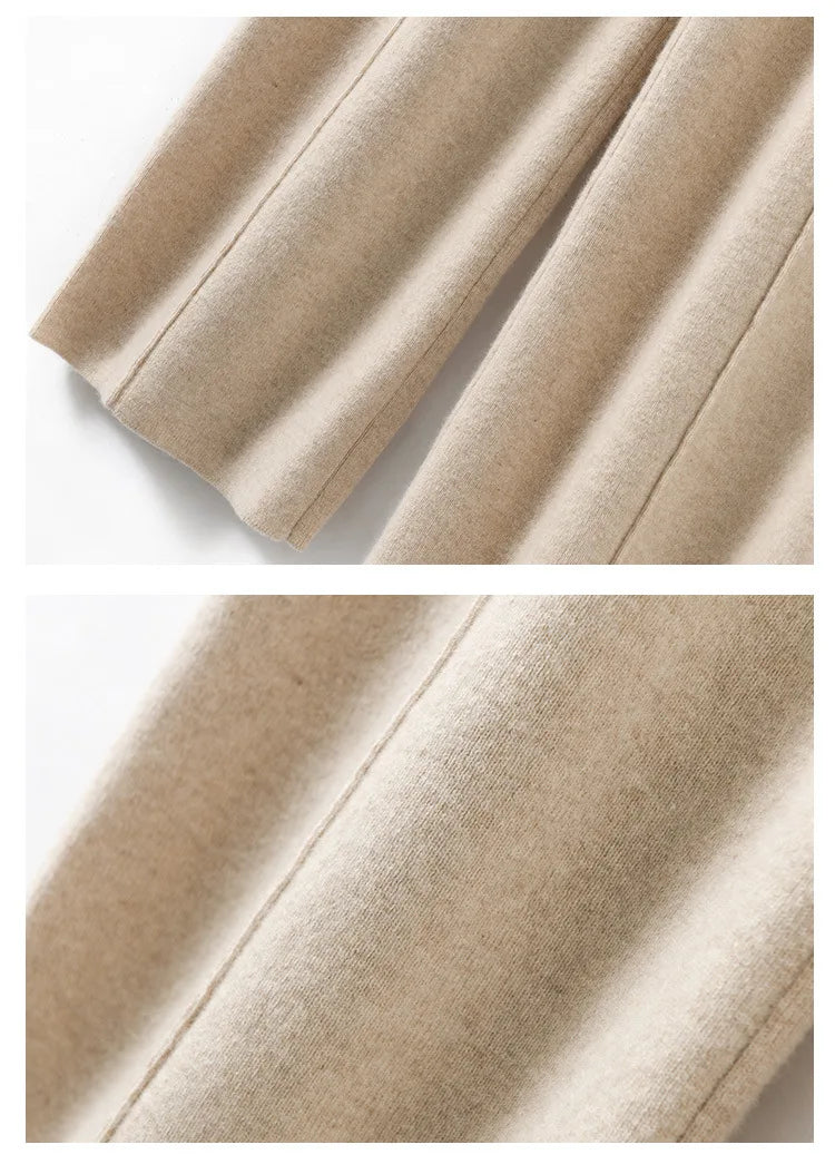 Women's High waisted warm knit wide leg straight leg pants for women, solid color loose wide leg pants