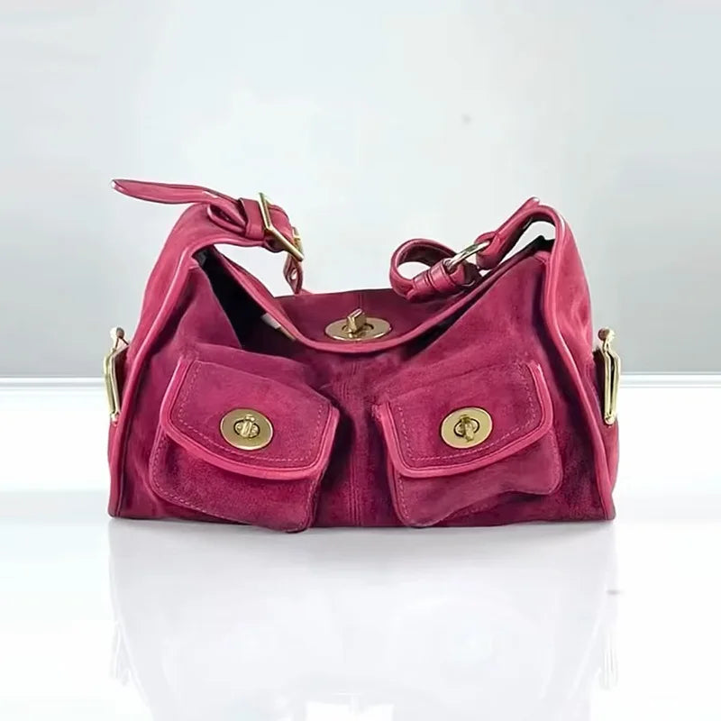 Casual Commuter Large Capacity Suede Pillow Bag Single Shoulder Crossbody Bag Vintage Style Polyester Lining Zipper Closure