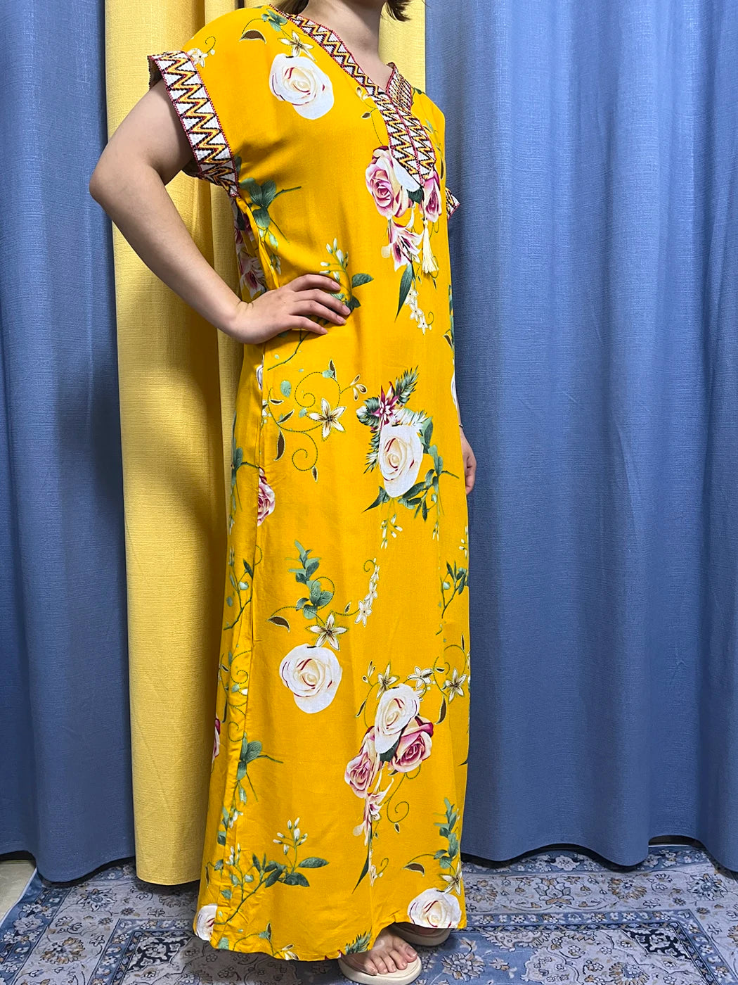 Abayas For Women 2023 Dubai  Fashion Printed Flower Cotton V-neck Slim Fit Short Femme Robe African Woman Dresses With Headscarf
