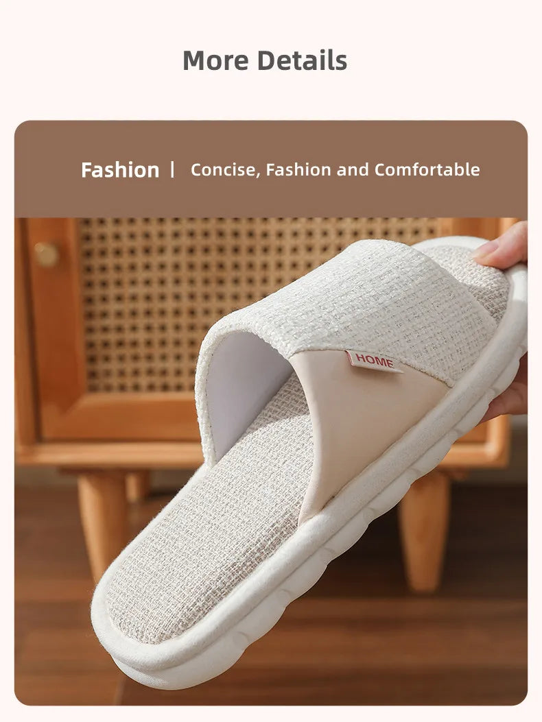 Couples Home Linen Slippers Women Indoor Soft Comfortable Bedroom Slides Men Leisure Non Slip House Shoes Platform Cotton Flats