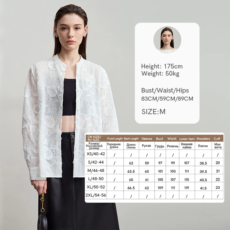 AMII 2025 Autumn New Elegant Embroidery Women's Shirt Stand Collar Wide Shoulder Office Lady Loose Blouses Women Tops 12543066