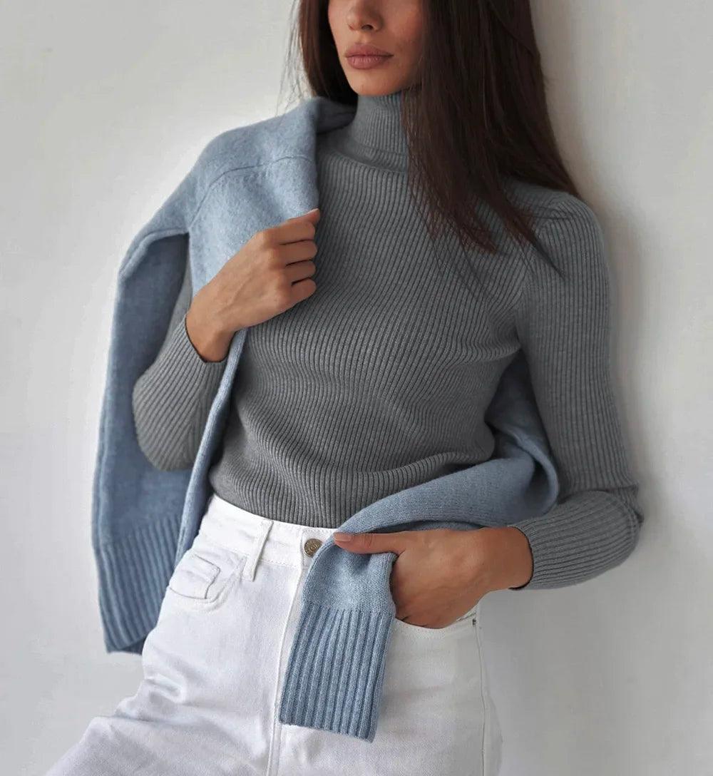 AOSSVIAO 2026 Basic Mock Neck Ribbed Sweaters for Women Cute Sexy Knitted Autumn Winter Warm Fitted Fashion Pullover Sweater