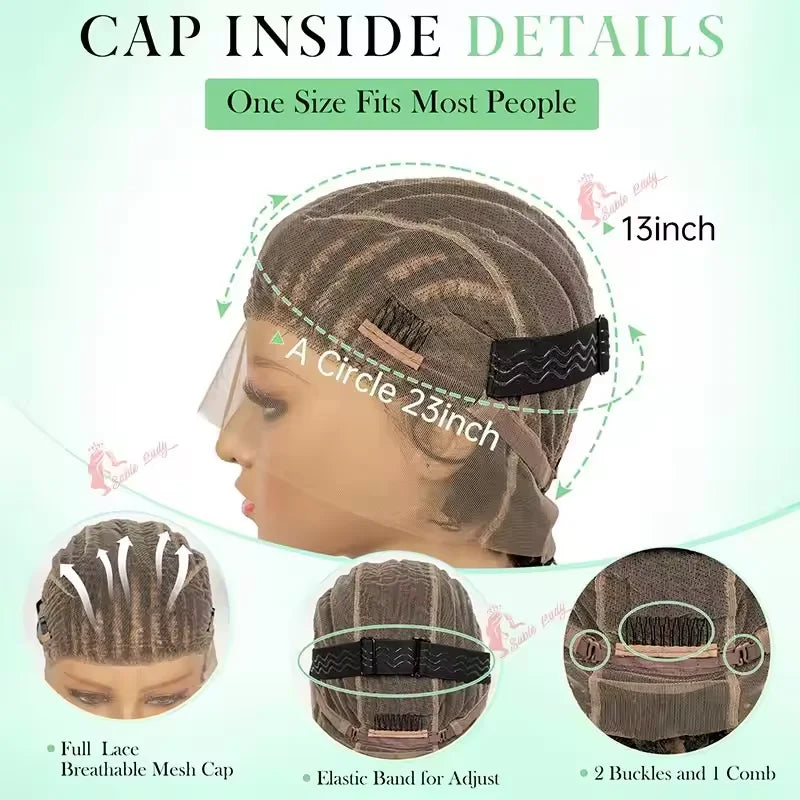 Short Bob Cornrow Braided Wigs Synthetic Full Lace Braids Wigs With Curly End For Black Women Handmade Knotless Box Braiding Wig
