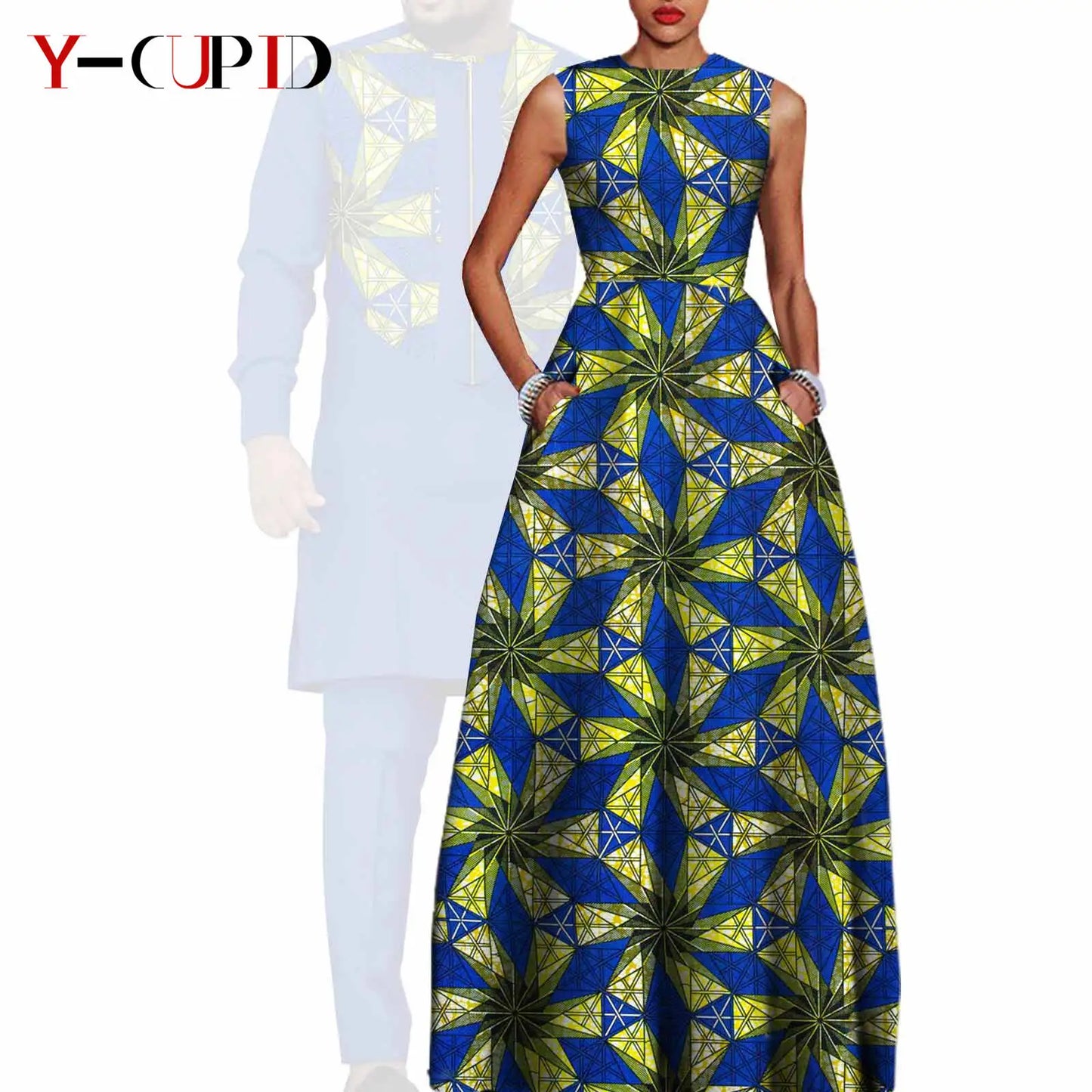 African Dresses for Women Matching Couple Outfits Bazin Riche Men Top and Pant Sets Dashiki Outwear for Party Vestidos Y23C067