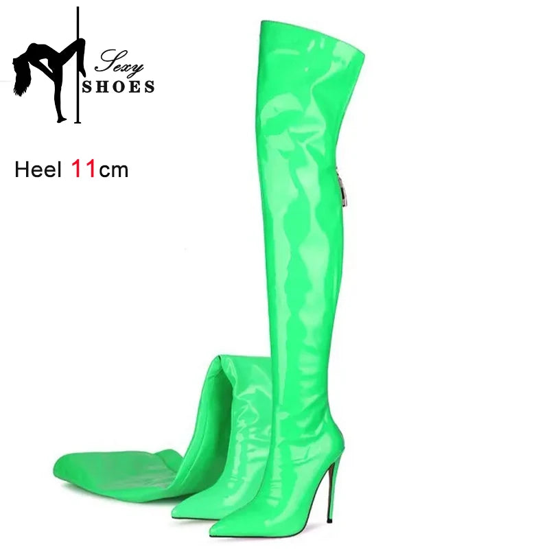 11CM Elastic Thigh Boots Sexy Stiletto High Heels Women Over-the-Knee Boots Pointed Toe Strippers Ladies Shoes Pole Dancing Boot