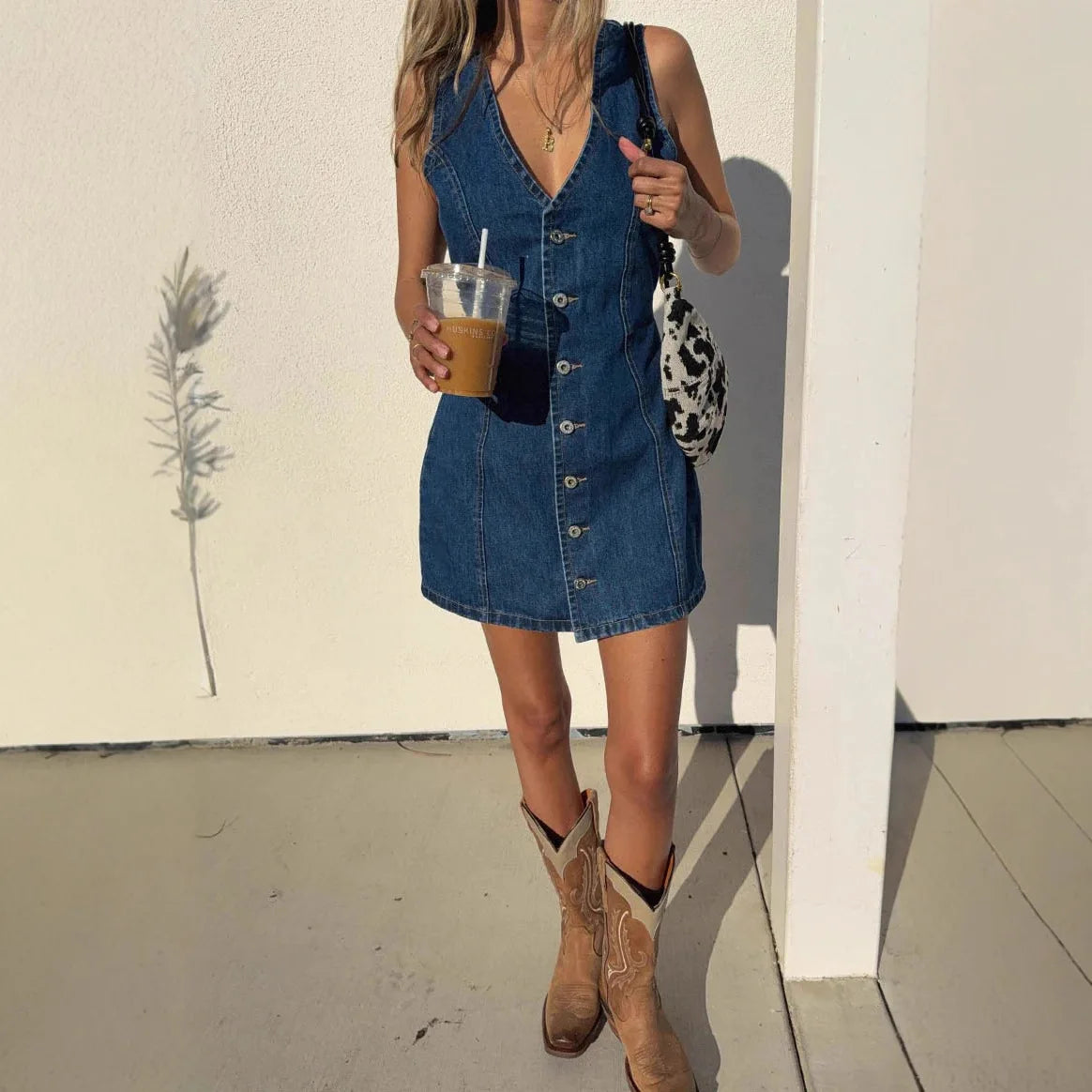Denim Dress Women Mid Length Dresses Vest Vestidos Y2k Streetwear Elegant Splice Party Night Work V Neck Sleeveless Tight Waist