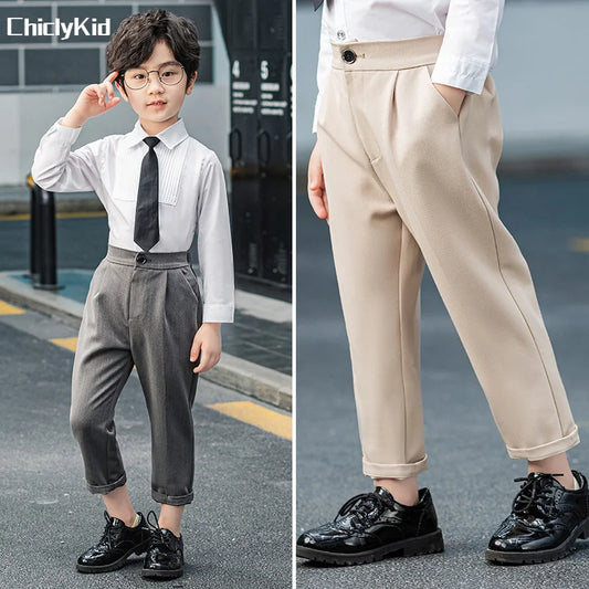 Kids Suit Pant Boys Formal Dress Long Sleeve Shirt Casual Pants Teen Child Solid Color Trousers Baby Toddler Gentlemen Clothes