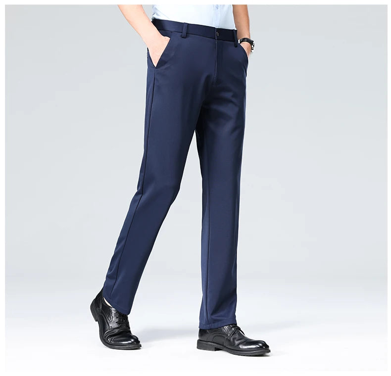 29-42 Men's Summer Thin Fashion Business Casual Suit Pants Long Pants Men's Elastic Straight Sleeve Formal Pants Plus Size 28-40