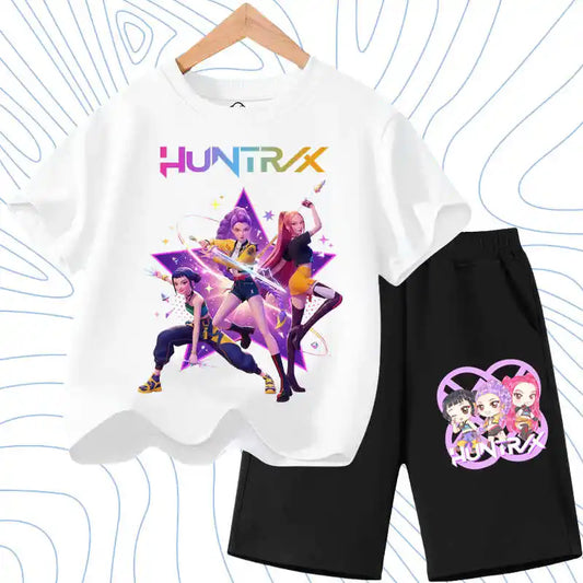 Kids Fashion Outfits Teen Children's O Neck Short Sleeve Tops Shorts 2pcs Summer Girls Casual T Shirt Sets K POP Cartoon Printed