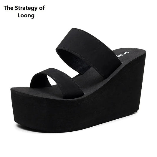Summer New Fashion Leisure Super High Heels Wedges Chunky Sole Platform Cutout Peep Toe Women Gladiator Slippers Ladies Beach Sh