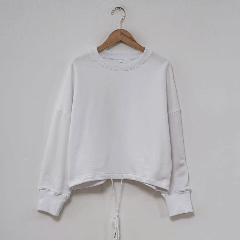100% Cotton Women's Drawstring Sweatshirt Autumn New Casual Solid Long Sleeved Korean Fashion Streetwear Female Pullover