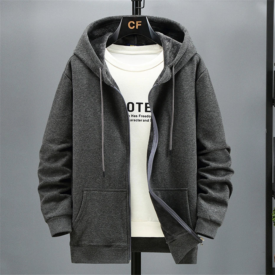 Plus Size 10XL 12XL Hoodie Men Autumn Winter Fleece Hoodies Solid Color Jacket Hoodies Big Size 12XL Blue Black Red Grey