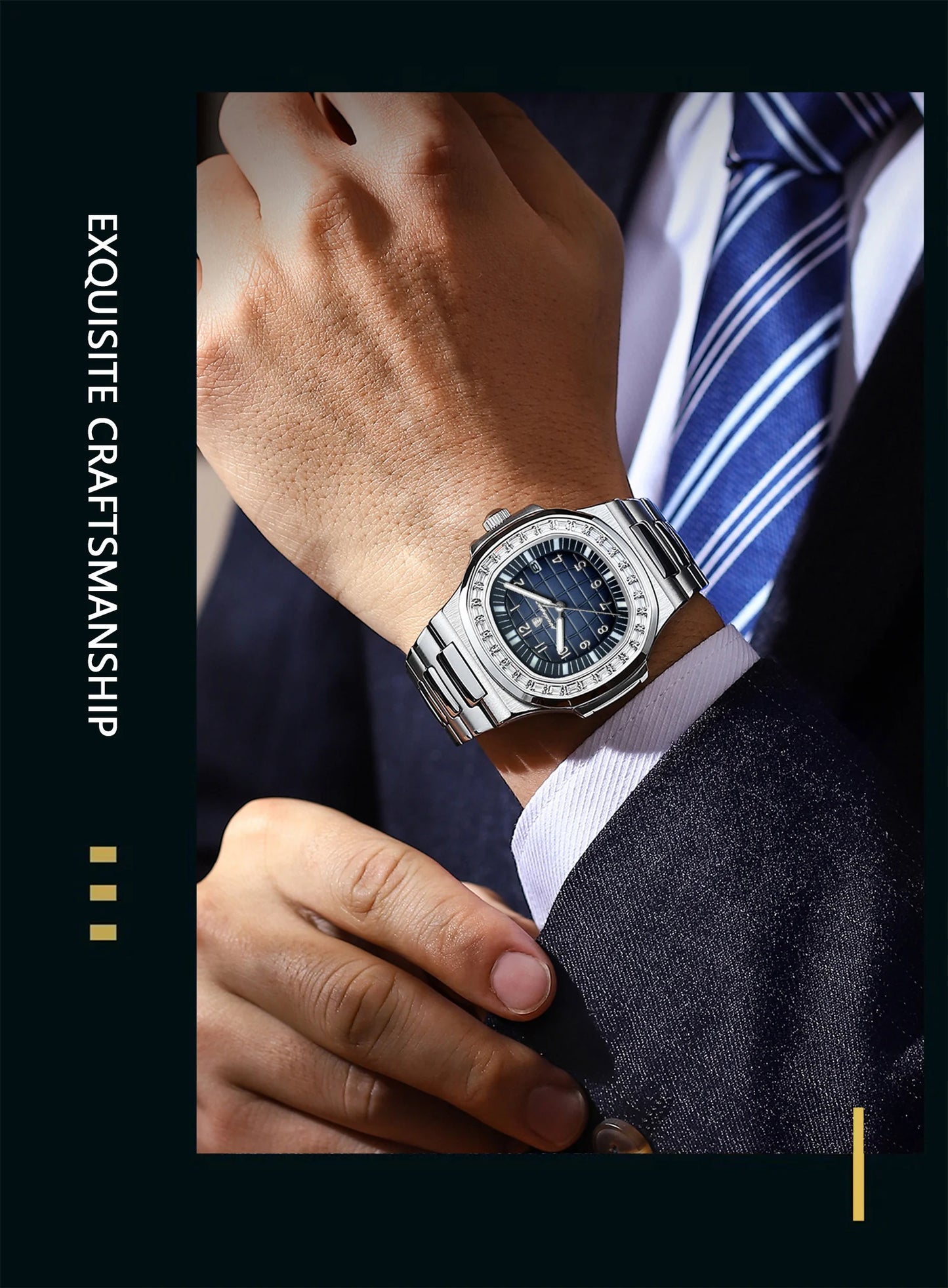 POEDAGAR Luxury Square Man Watches Waterproof Luminous Date Men Wristwatch Casual Male Clock Stainless Steel Men's Quartz Watch