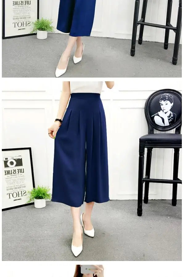 High Waist Wide Leg Pants Skirt Pants Chiffon Cotton Linen Seven Eighteen Length Trendy Women's Casual Trousers Commute Style