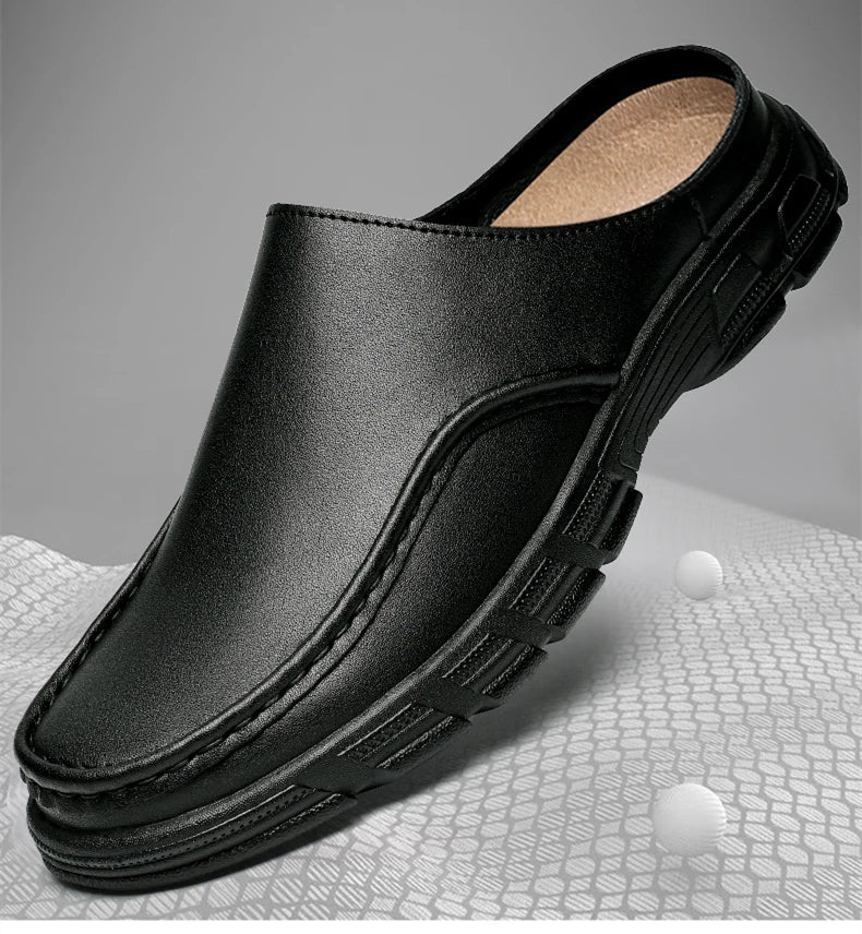 Summer Men Business Formal Shoes Genuine Leather Sandals Designers for Men Mules Outdoor Casual Slippers Comfy Office Work Shoes