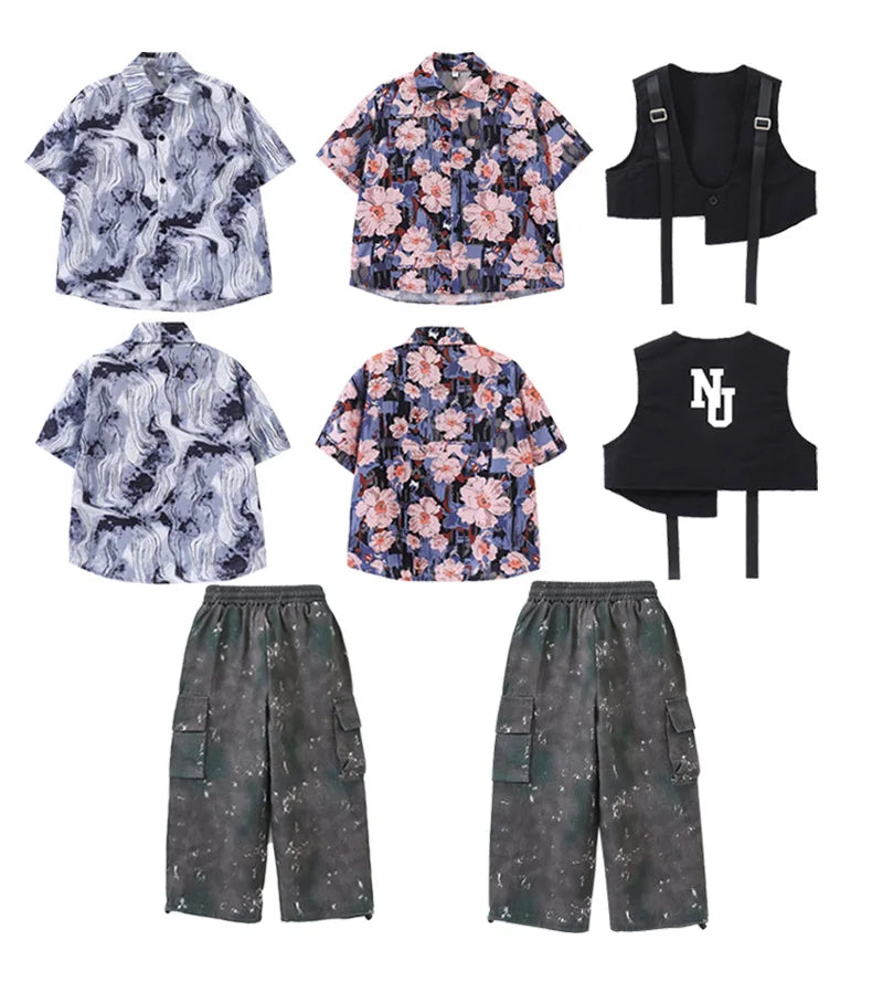Kids Tracksuits Teens Stage Fashion Show Dance Clothes Boys Girls Suits Sets Vest Pant Shirt Children Jazz Hip Hop Costumes