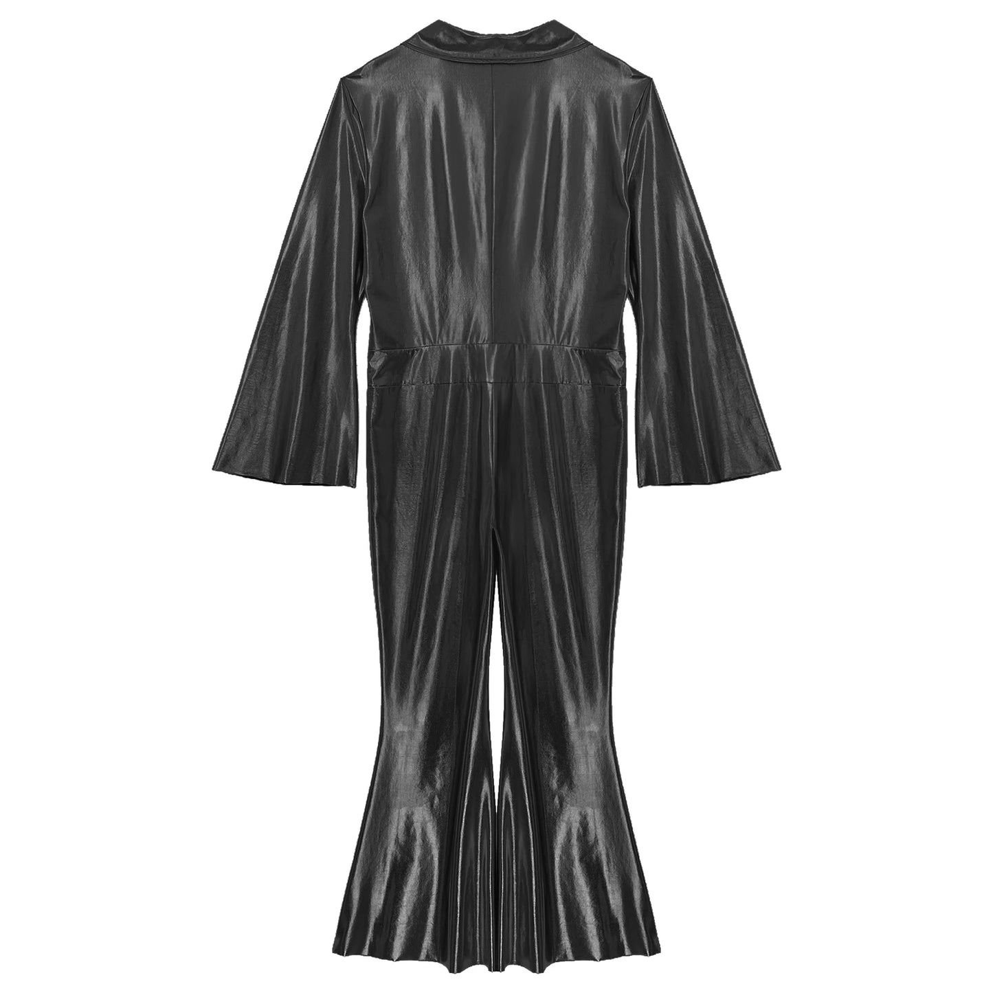Mens 70s Disco Hippies Jazz Dance Performance Costume Metallic Shiny Unitards Jumpsuit Wide Leg Pants Rompers Vintage Clubwear