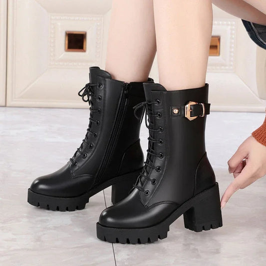 Luxury Women's Boots Winter Warm Women Snow Boots Fashion High Quality High Heels Comfort Platform Women Short Boots Botas Mujer