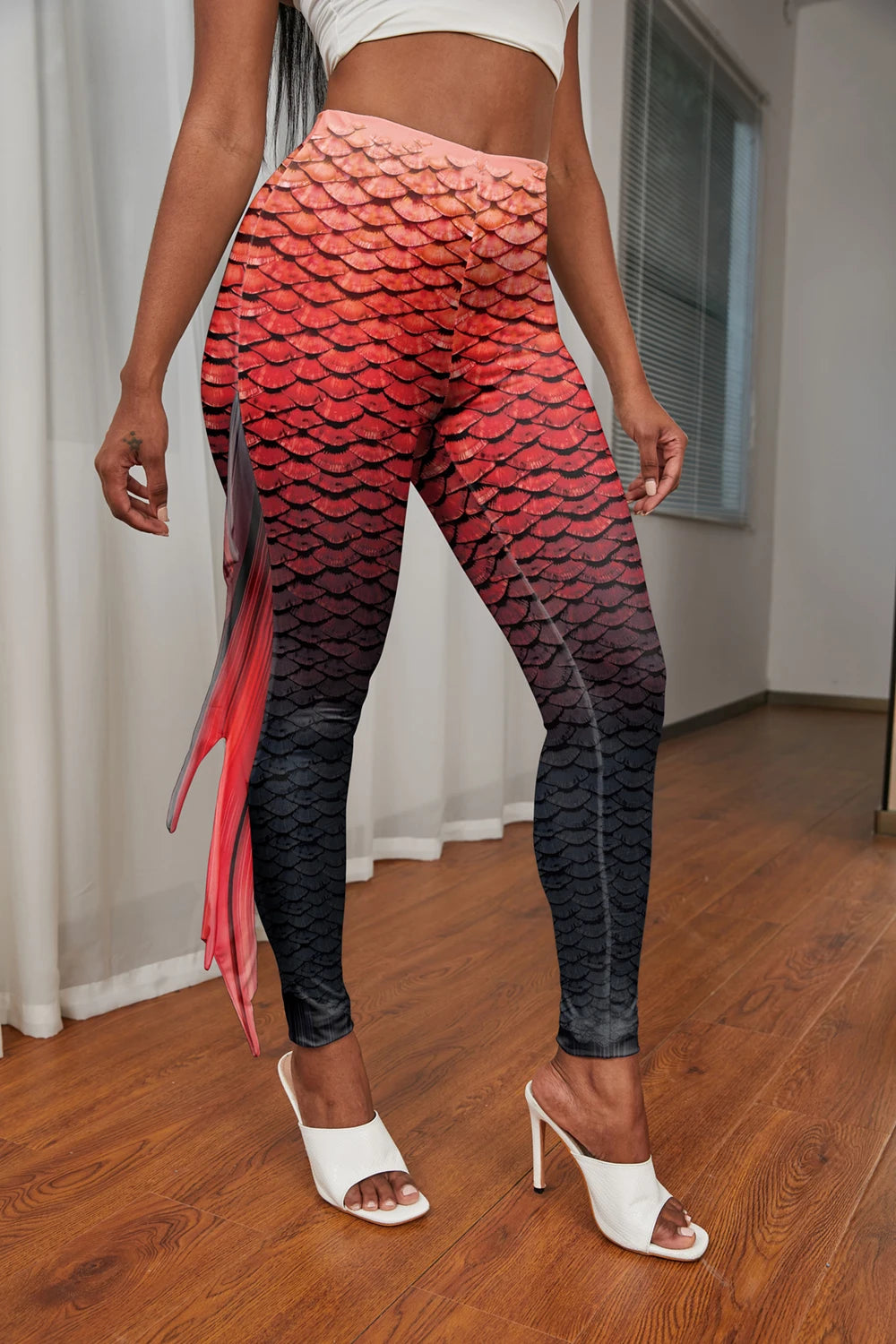 Mermaid Print Women's Pants Colour Fish Scales Yoga Leggings 3D Printed Women's Bottoms Fashion Women Trousers Workout Fitness