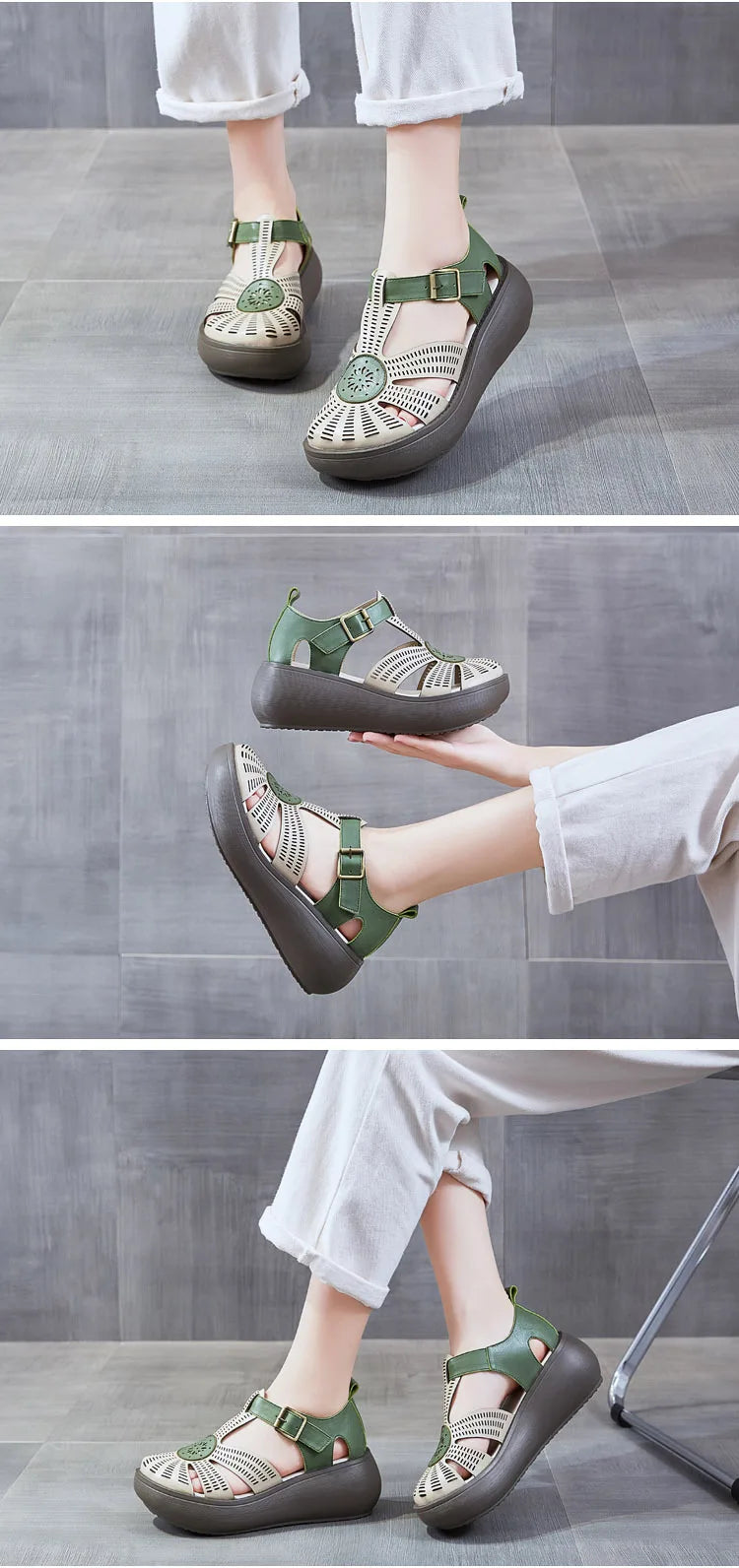 GKTINOO Genuine Leather Shoes Women Sandals Mixed Colors Retro Buckle Strap 2026 New Wedges Handmade Concise Platform Sandals