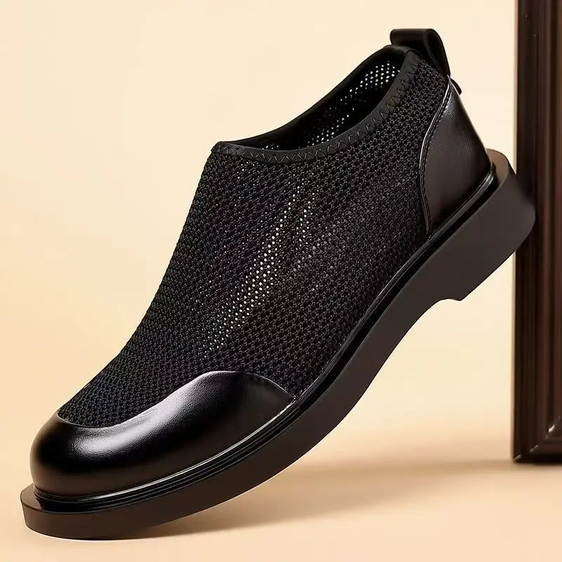New Men's Summer Fashionable Large Casual Leather Shoes Breathable Mesh UK Versatile Business Simple Design