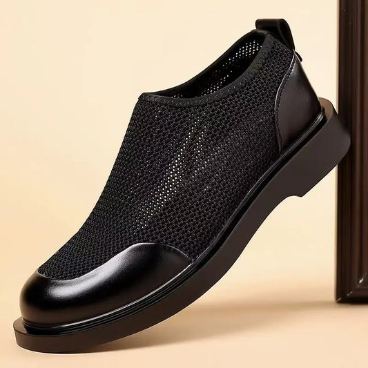 New Men's Summer Fashionable Large Casual Leather Shoes Breathable Mesh UK Versatile Business Simple Design