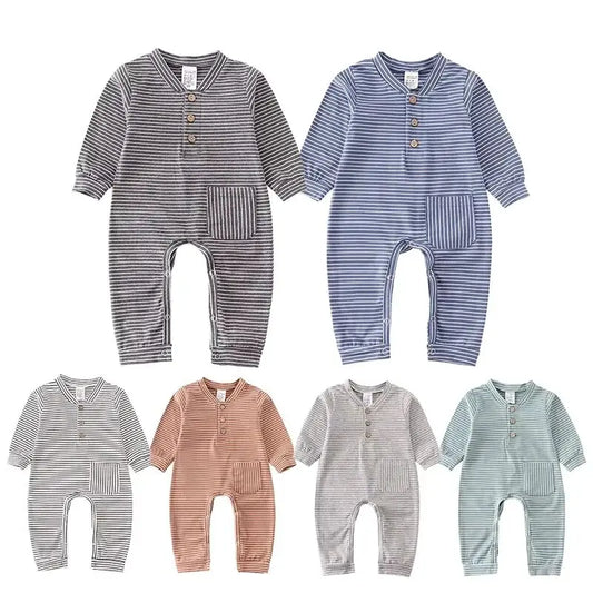 Newborn Baby Boy Romper Long sleeve Girl Infant Cotton Clothes Knitted Stripe Solid Jumpsuit For Toddler Outfits 0-24M