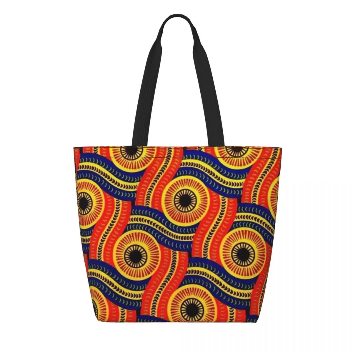 African Ankara Prints Grocery Shopping Tote Bags Women Geometric Ethnic Art Canvas Shoulder Shopper Bags Big Capacity Handbag