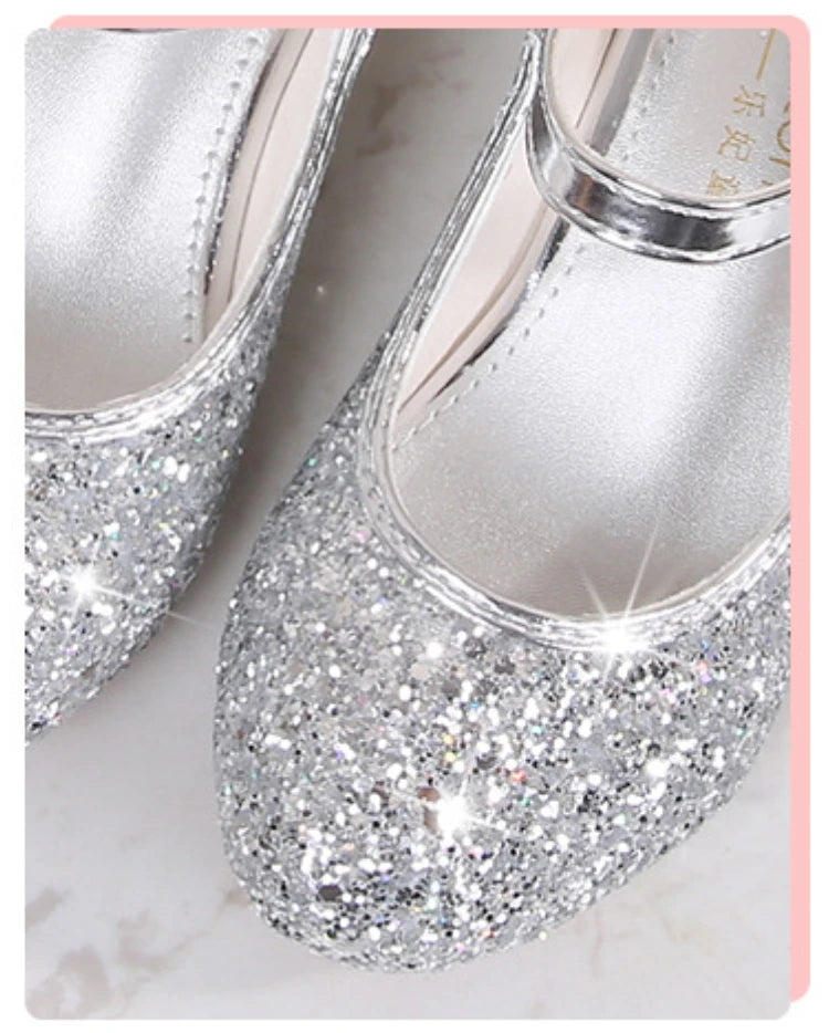 Classic Children High Heels Leather Shoes Fashion Sequins Elegant Kids Girls Wedding Shoes Princess Party Dress Single Shoes