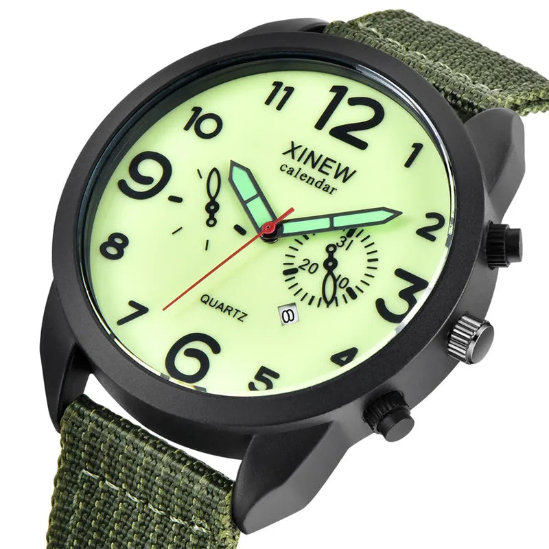 Men Genuine XINEW Brand Cheap Watches Casual Nylon Band Army Sports Date Quartz Watch Black Erkek Barato Saat Montre Homme 2024