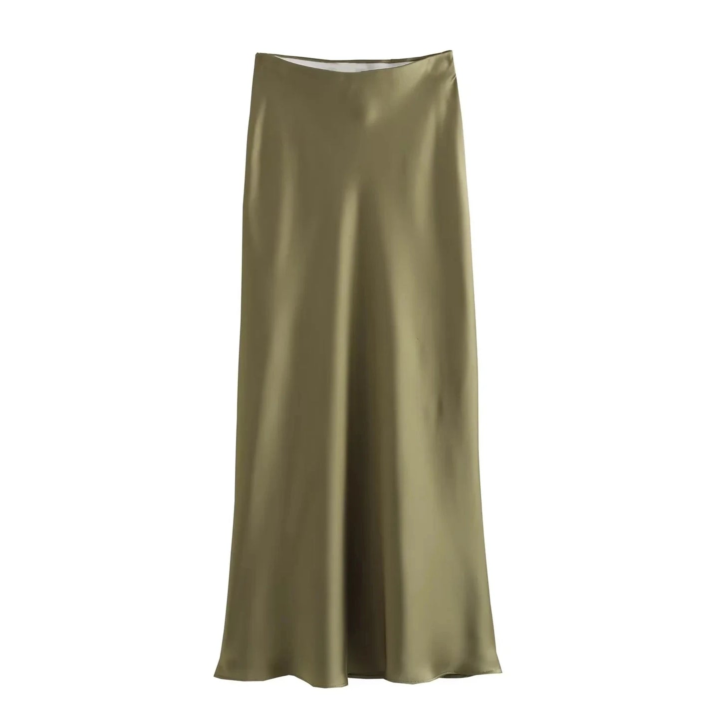 HH Women Fashion Vintage Solid Skirt Satin Slim Elastic Waist Midi Skirts Office Lady Wear Elegant Woman Chic Mermaid Skirt