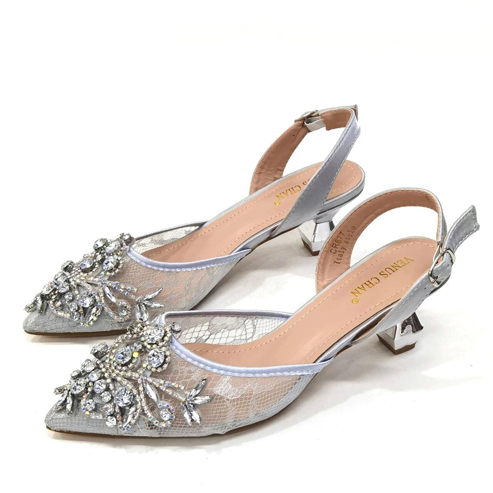 African Fachion Evening Shoes And Matching Bags Italian Design Ladies Diamond Bag High-Heeled Pointed Toe Women's Shoes