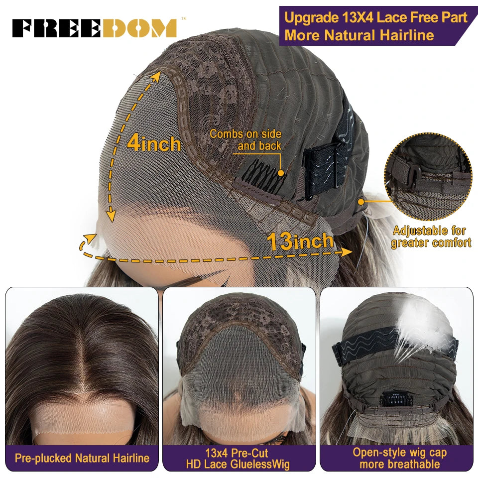 FREEDOM Synthetic Lace Front Wigs For Black Women 13x4 Free Part Body Wave Lace Wig 20 Inch Ombre Brown Highlight Cosplay Wigs