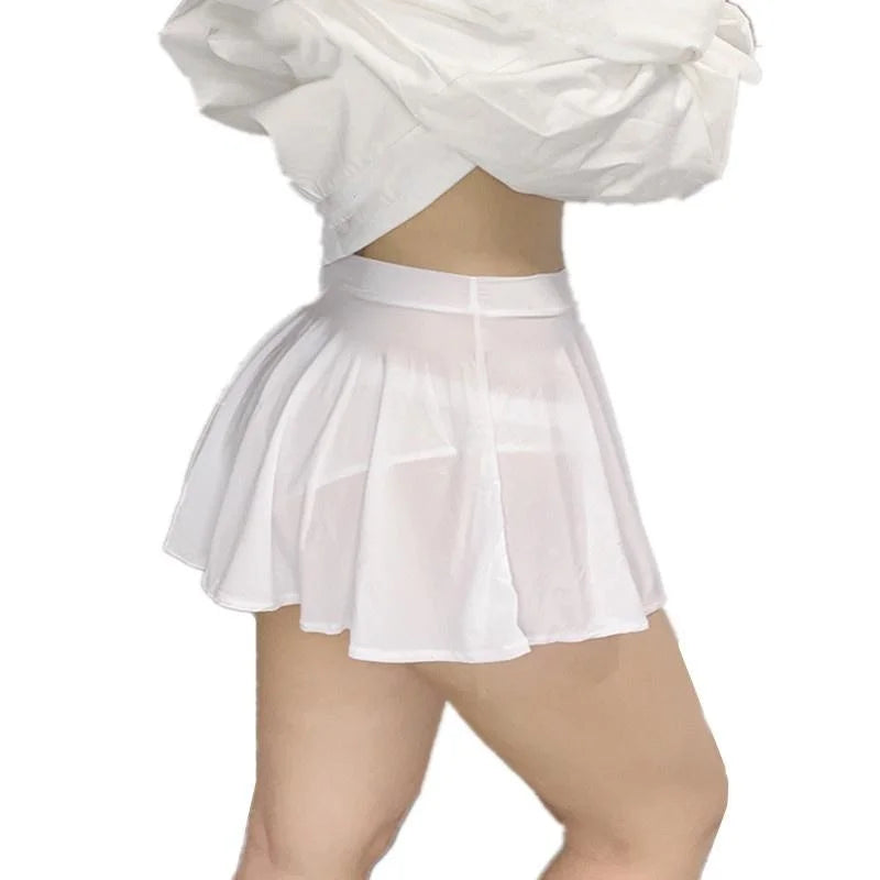 Fashion Korean Style Mini Skirt Girls Womens See Through High Waist Black A Line Short Pleated Skirts Christmas Street Club Wear