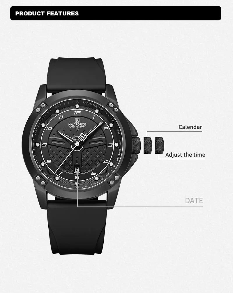 NAVIFORCE Trend Quartz Wristwatch Fashion Waterproof Men's Watches Sport Silicone Strap Male Luminous Clock Relogio Masculino