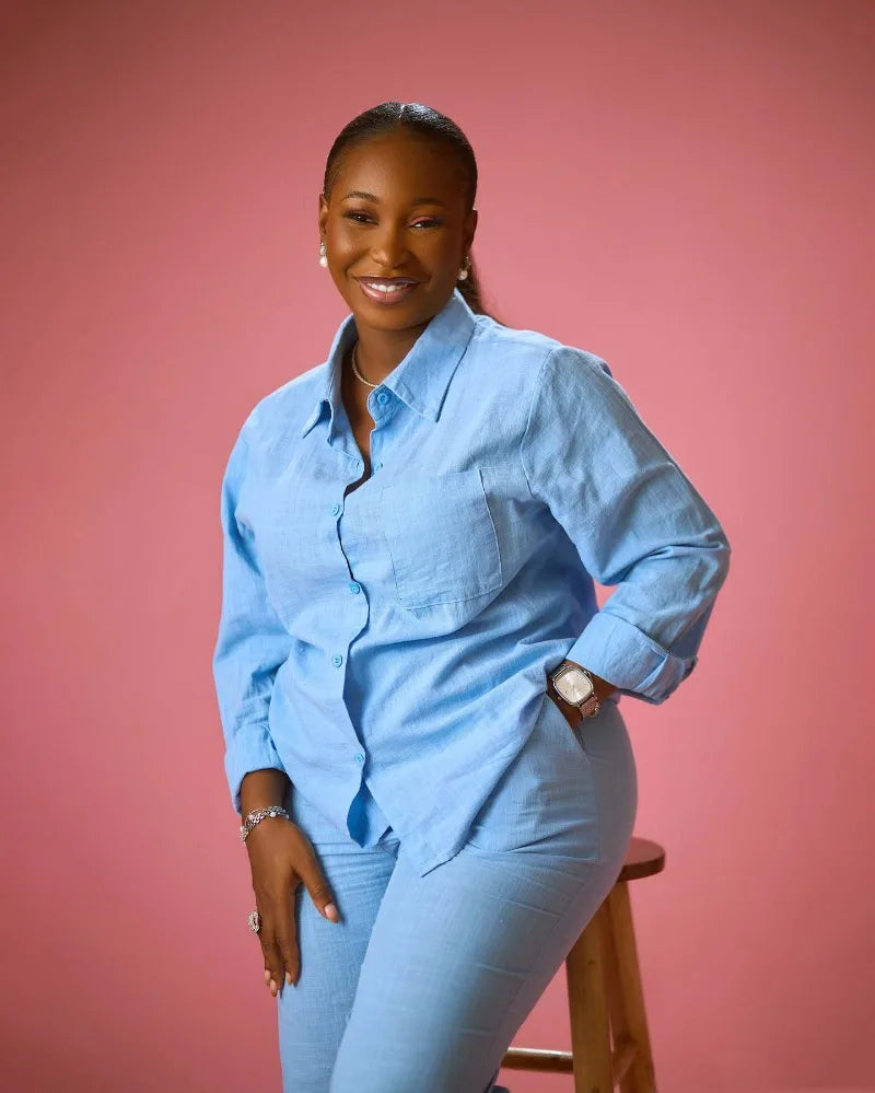 African Style Women 2 Piece Casual Outfits Blue Button Shirt & Wide Leg Pants Set Elegant Daily Streetwear Loose Loungewear
