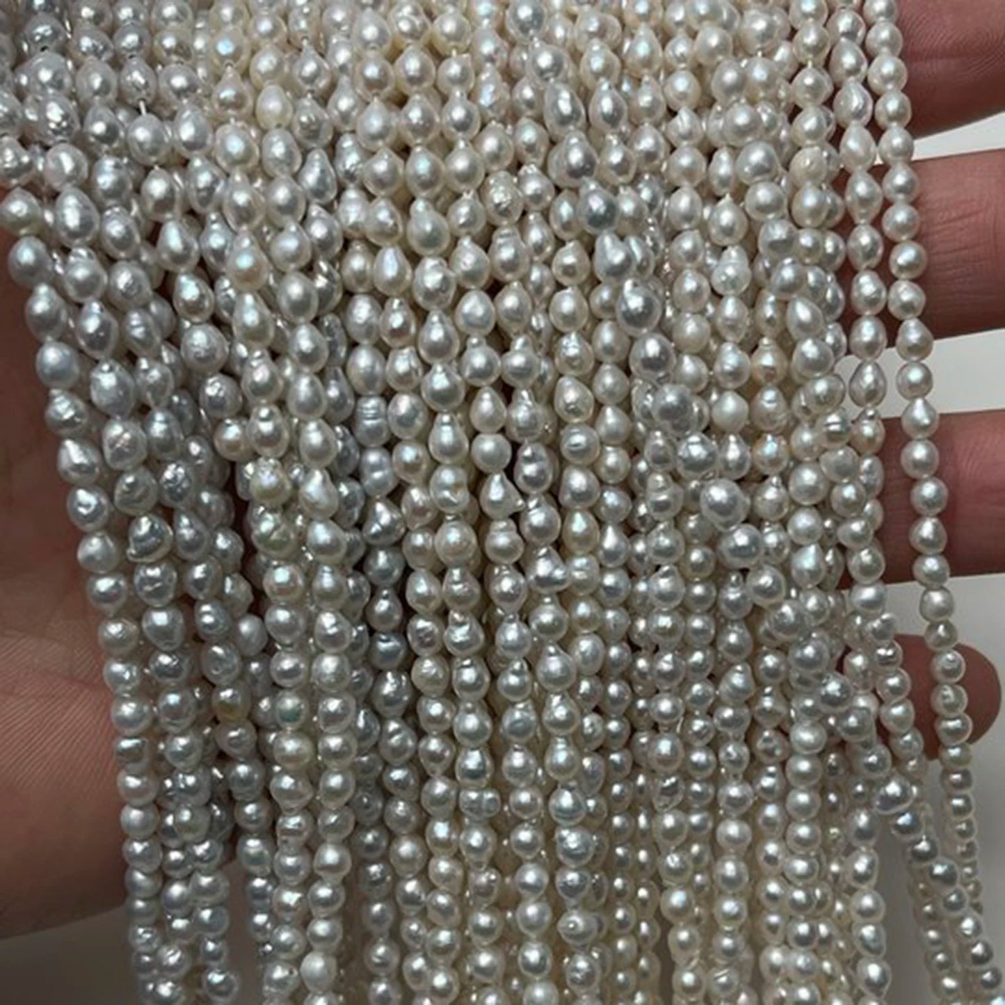 Natural Pearls Small 3-4mm Round Shape  Baroque Freshwater White Necklace  DIY Materials  Accessories Wholesale Jewelry Women