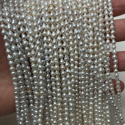 Natural Pearls Small 3-4mm Round Shape  Baroque Freshwater White Necklace  DIY Materials  Accessories Wholesale Jewelry Women