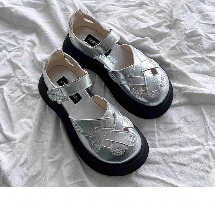 2025 Summer New Retro Style Mary Jane Enclosed Toe Sandals for Women Artistic & Versatile Weaving Style Thick Soled Roman Shoes
