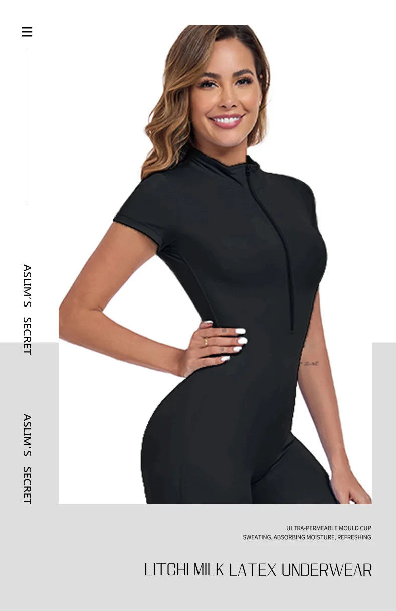 Sports Outdoor Women's Sportswear Cross-Border Summer Thin Women's One-Piece Shapewear with Zipper Shorts Yoga Wear