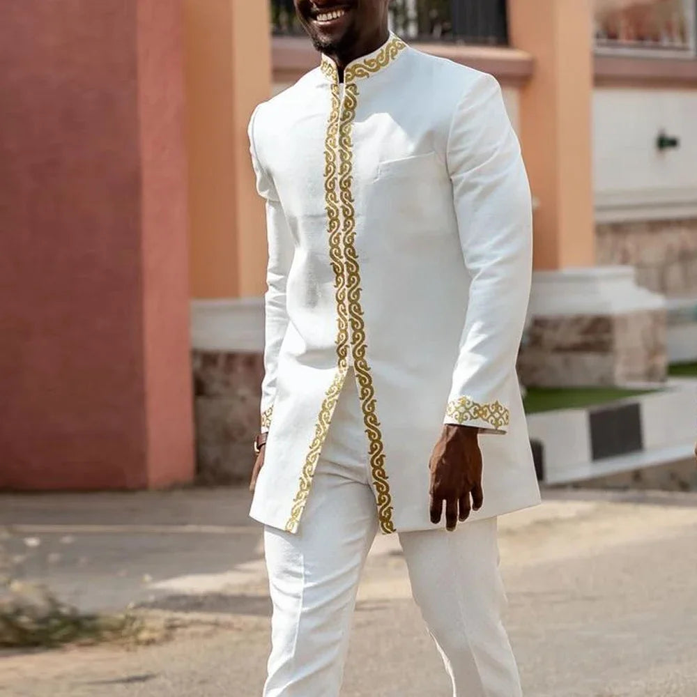 Kaftan Men's Suit African Ethnic Style Long Sleeve Embroidered Suit Men's Traditional Clothing 2-piece Suit