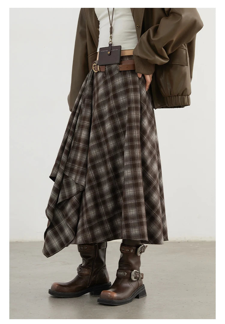 Chic Ven Women Skirt A Line Retro Loose High Waist Plaid Long Autumn Winter 2026