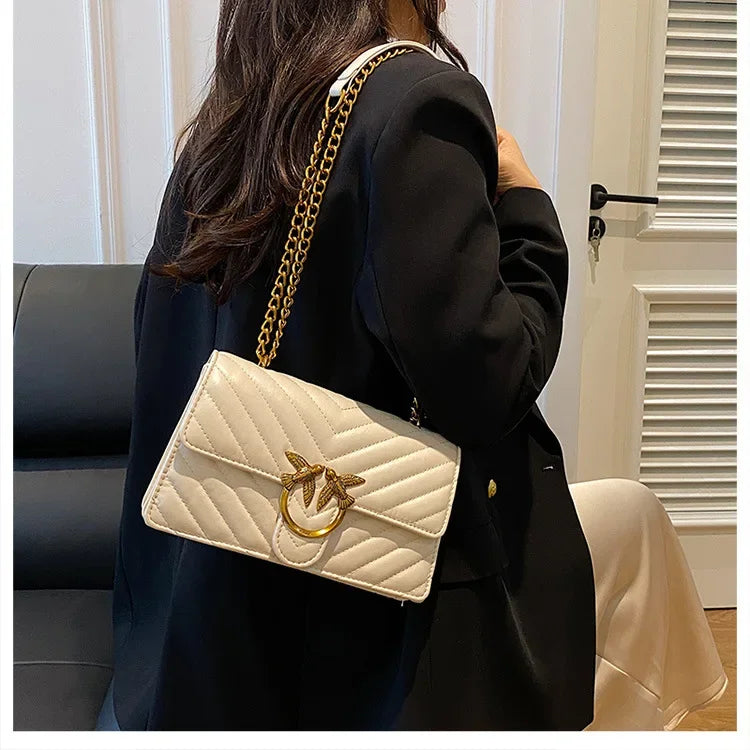 Women Embroidered Small Square Bag Chain Swallow Bag High End Versatile Shoulder Crossbody Bag Fashion Daily Ladies Handbag