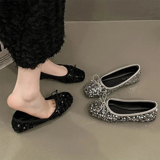 Shoes for Women 2026 New Sequin Design Women's Flat Shoes Soft Non-slip Ballet Shoe Women Work Shoes Comfortable for Work