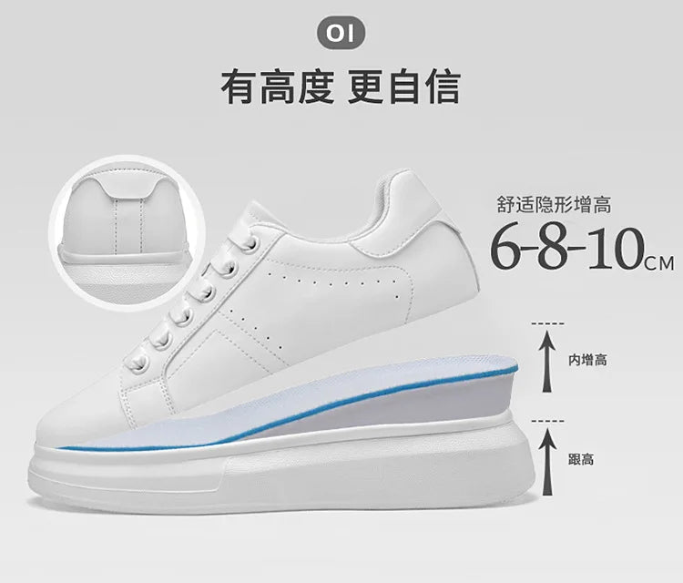Men's Invisible Height Increasing Elevator Shoes Lace-up Sporty White Sneakers 6cm 8cm 10cm Taller Size Plus Invisible Elevate