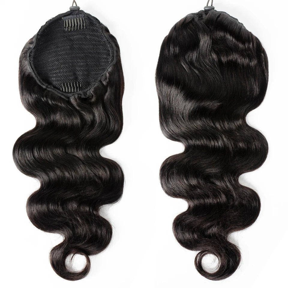 Body Wave Drawstring Ponytail Human Hair Extensions Brazilian Remy Hair Clip Ins For Women Aliballad Ponytail 150g 2 Combs