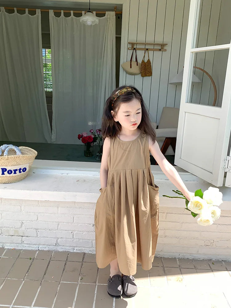 Girls Casual Dresses Girls' Dresses with Large Hemlines Sleeveless Casual Kids Dresses for Girls 2 To 8 Years Princess Dress