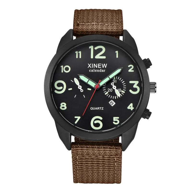 Men Genuine XINEW Brand Cheap Watches Casual Nylon Band Army Sports Date Quartz Watch Black Erkek Barato Saat Montre Homme 2024