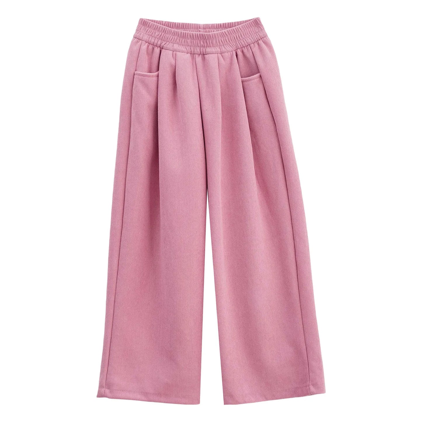 Kids Girls High Waist Corduroy Trousers Retro Straight Causal Full Length Wide Leg Pants with Pockets Fashion Baggy Sweatpants